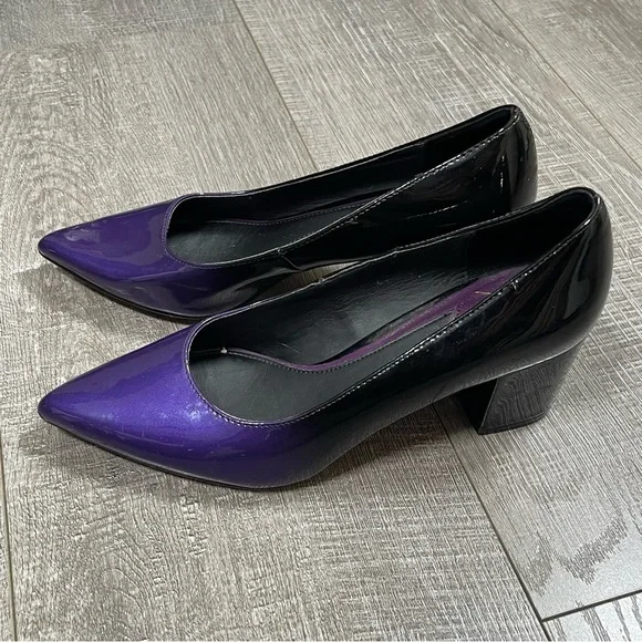 Brian Atwood Ombré Purple Block Heel Patent Pump Size 6 - Picture 3 of 11